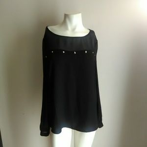 Forever 21 Black Semi Sheer Blouse Gold Studs L